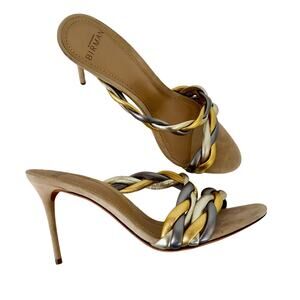 Alexandre Birman Selena Metallic Leather Mules Sandals Braided Straps 37.5/US7.5